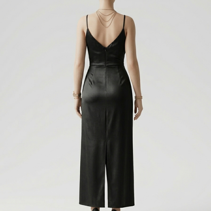 Women’s Maxi Slip Dress with V-Neck and Side Slit