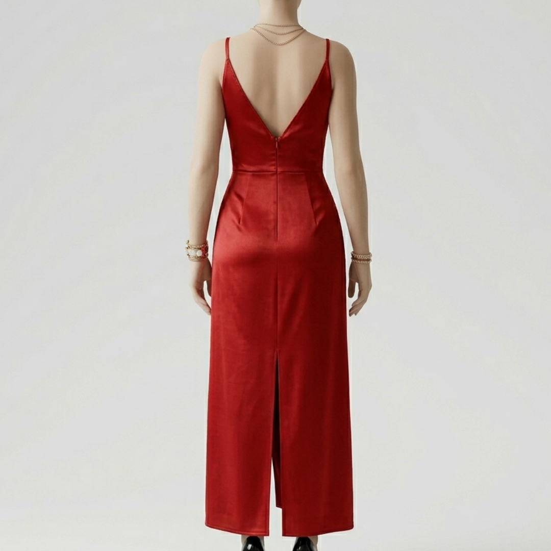 Women’s Maxi Slip Dress with V-Neck and Side Slit