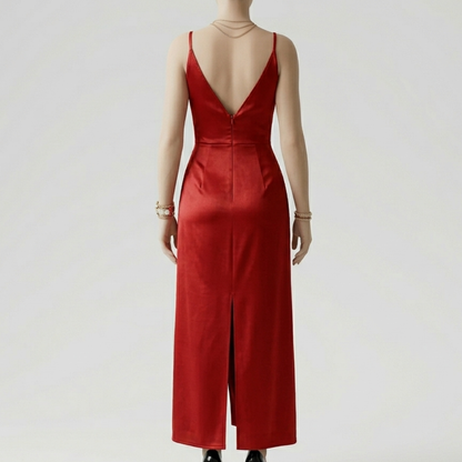 Women’s Maxi Slip Dress with V-Neck and Side Slit