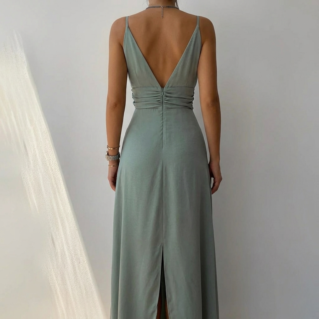 Women’s Maxi Slip Dress with V-Neck and Side Slit
