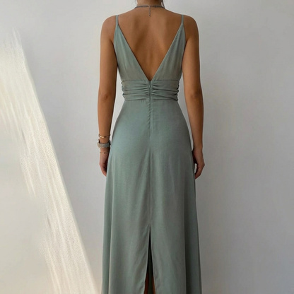 Women’s Maxi Slip Dress with V-Neck and Side Slit