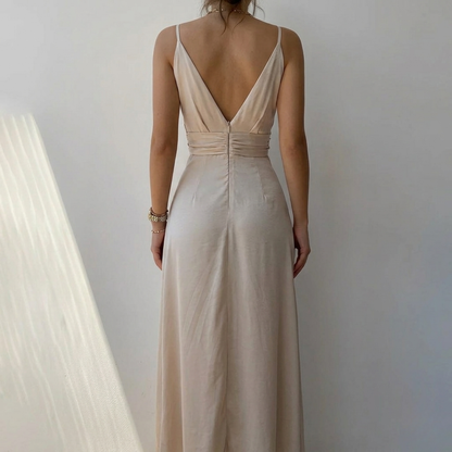 Women’s Maxi Slip Dress with V-Neck and Side Slit