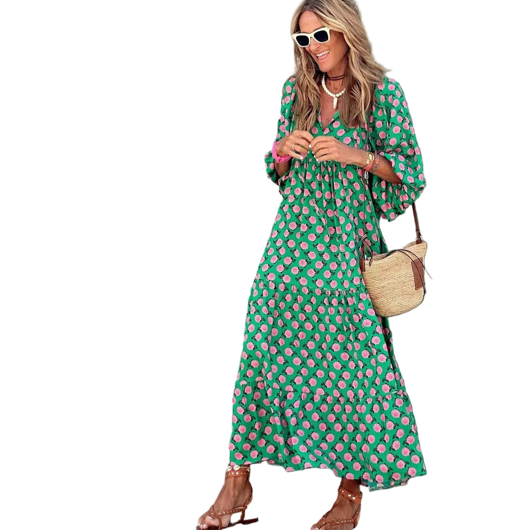 Women’s Printed V-Neck Maxi Dress
