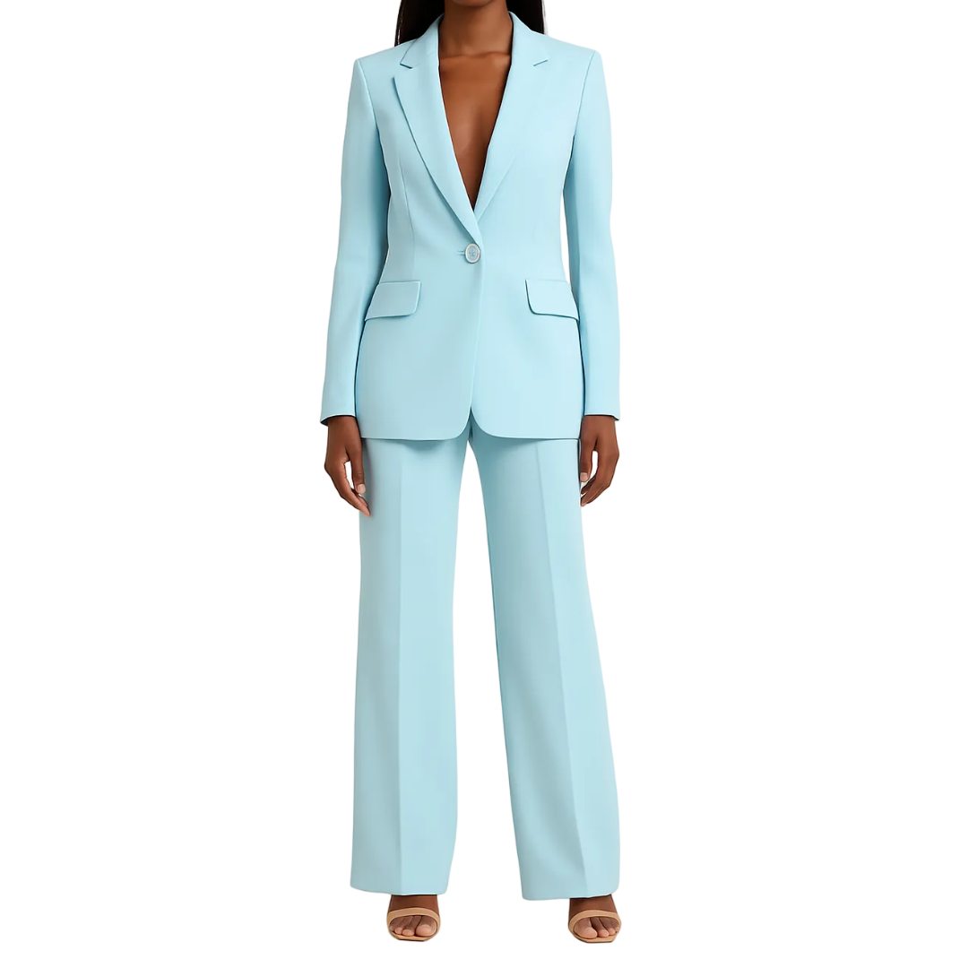 Women’s Single Button Blazer and Straight Leg Trousers Set