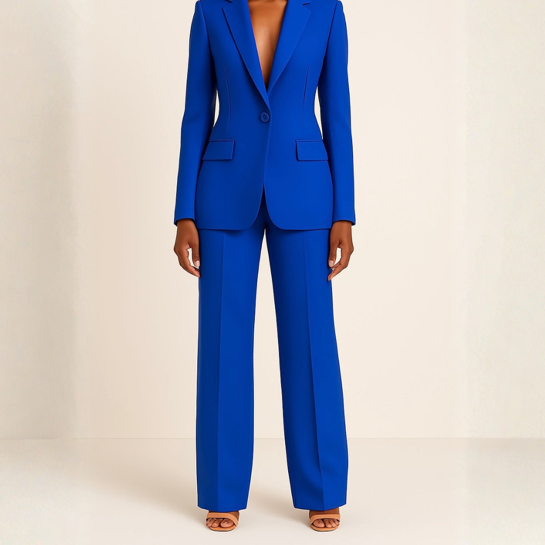 Women’s Single Button Blazer and Straight Leg Trousers Set