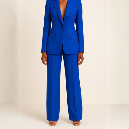 Women’s Single Button Blazer and Straight Leg Trousers Set