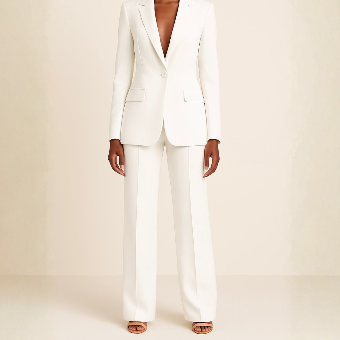 Women’s Single Button Blazer and Straight Leg Trousers Set
