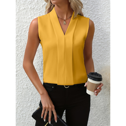 Women’s Sleeveless V-Neck Blouse with Smooth Front Panel