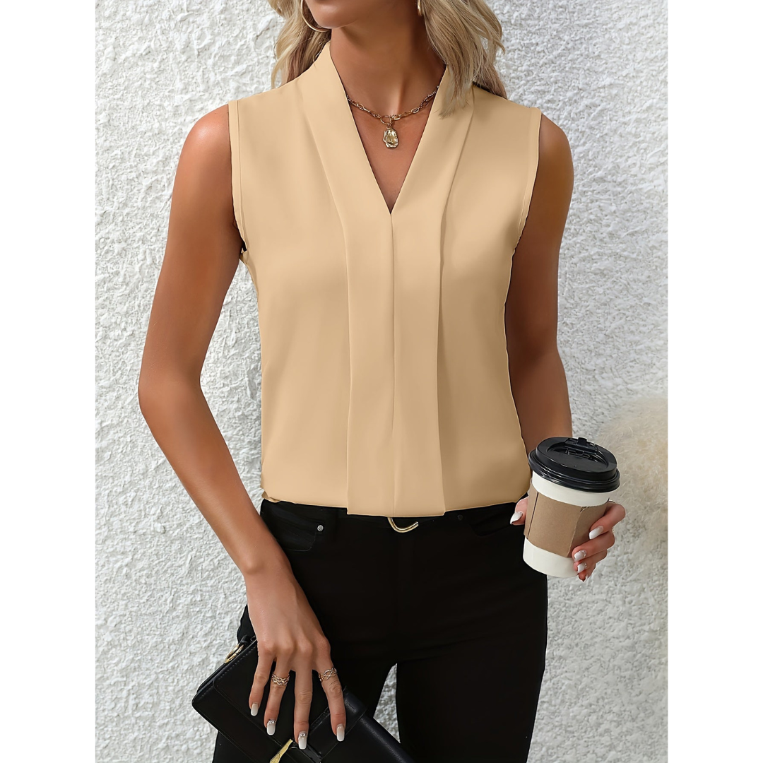 Women’s Sleeveless V-Neck Blouse with Smooth Front Panel