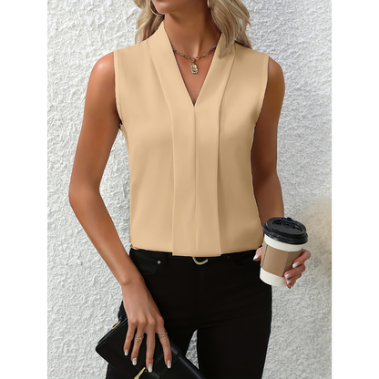 Women’s Sleeveless V-Neck Blouse with Smooth Front Panel
