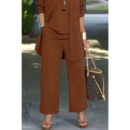 Women’s Three Piece Set with Long Sleeve Top, Trousers and Open Front Cardigan