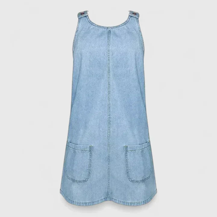 Zara Women's Midi Dress in denim look featuring large pockets, perfect for casual outings and stylish everyday wear. 1