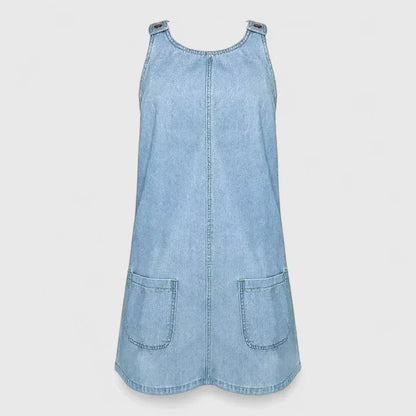 Zara Women's Midi Dress in denim look featuring large pockets, perfect for casual outings and stylish everyday wear. 1