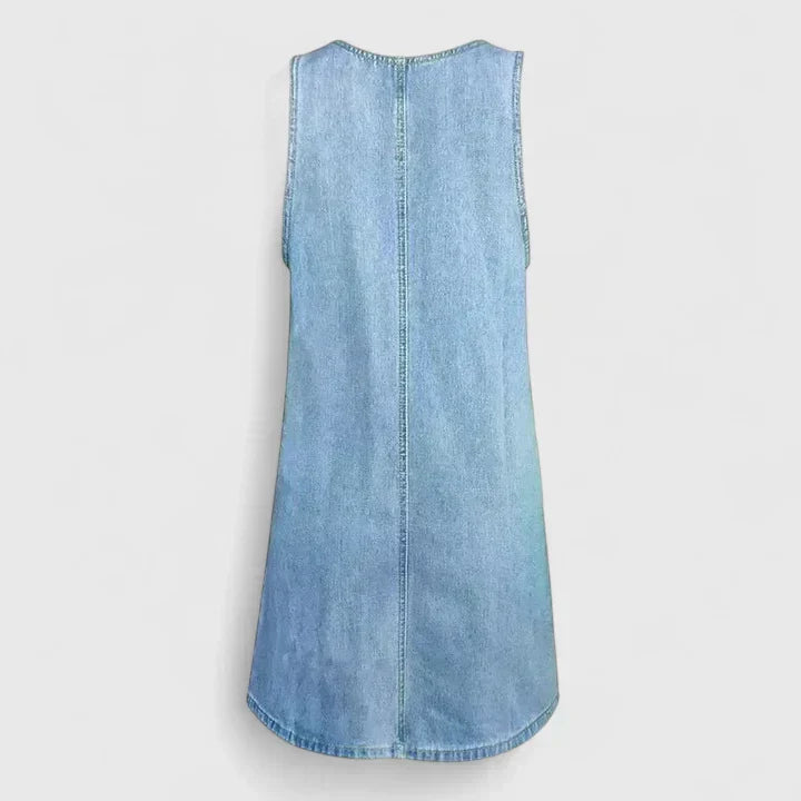 Zara Women's Midi Dress in denim look featuring large pockets, perfect for casual outings and stylish everyday wear. 2