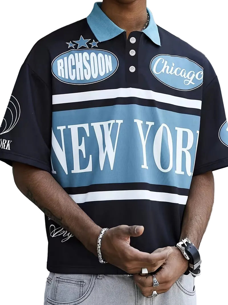 Men's Short-Sleeved Polo Shirt with Graphic Print
