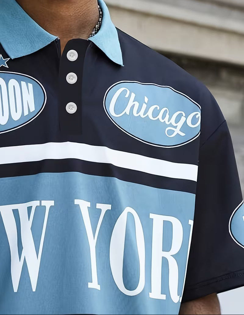 Men's Short-Sleeved Polo Shirt with Graphic Print