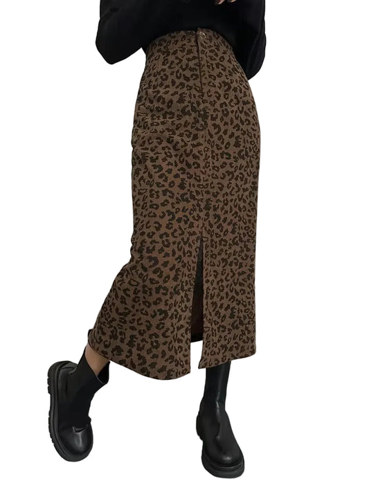 Women's High-Waisted Midi Skirt with Front Slit