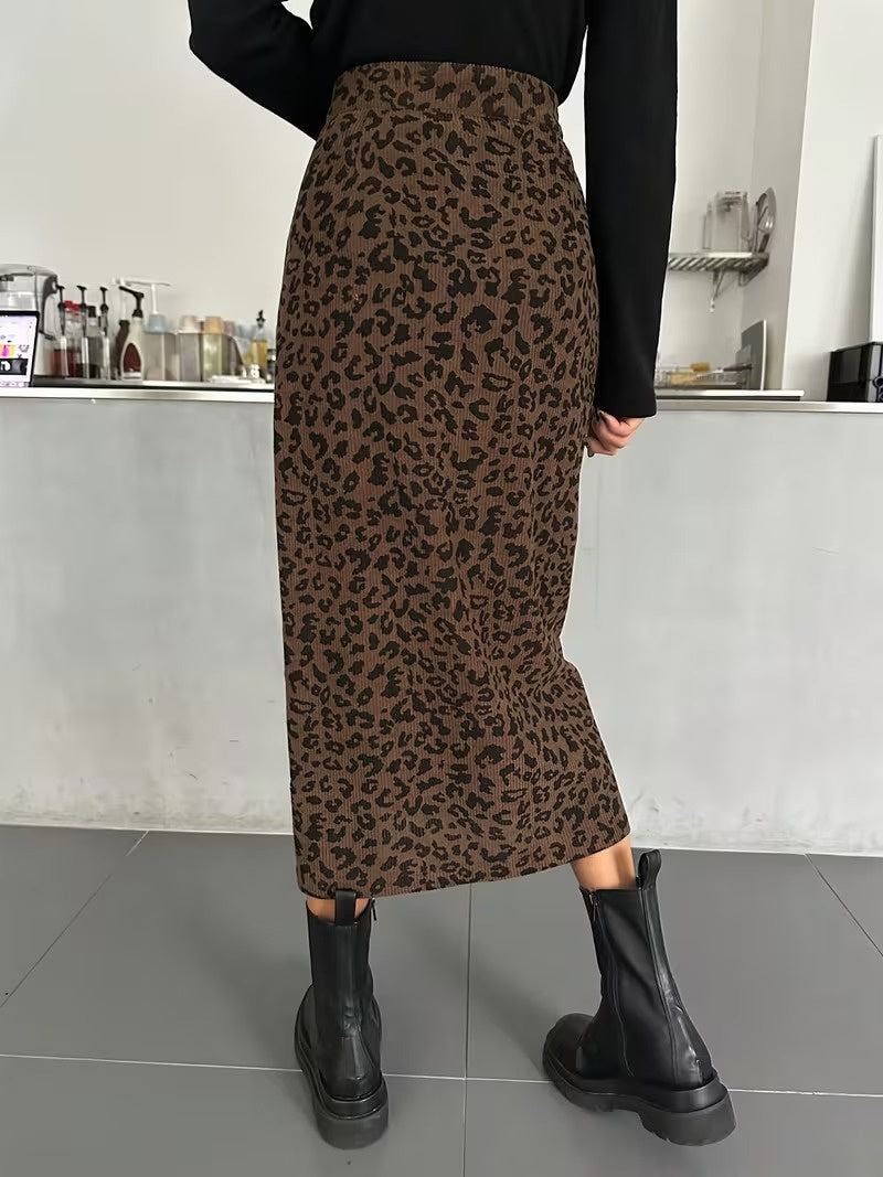 Women's High-Waisted Midi Skirt with Front Slit