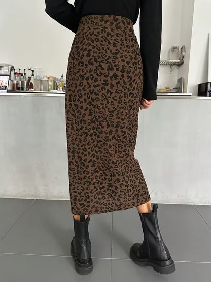 Women's High-Waisted Midi Skirt with Front Slit